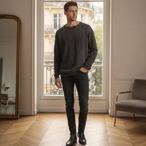 Scotch & Soda Men's Crew Neck Sweater  dark gray Cotton Size XL